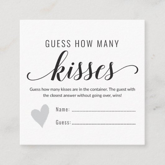 Raad eens hoeveel kisses vrijgezellenfeest spel informatiekaartje (Voorkant)