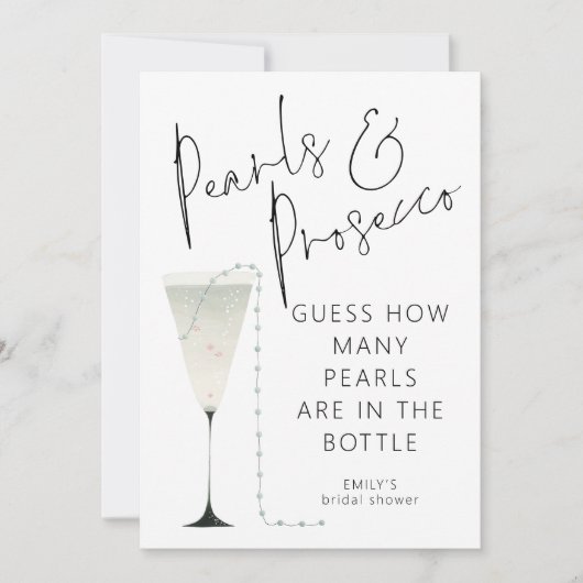 Raad eens hoeveel Parels Prosecco Vrijgezellenfees Kaart (Voorkant)