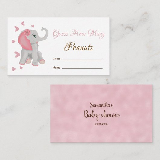 Raad eens hoeveel pinda's olifant Baby shower game Informatiekaartje (Voorkant / Achterkant)