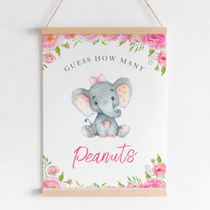 Raad eens hoeveel pinda's olifant Baby shower game Poster