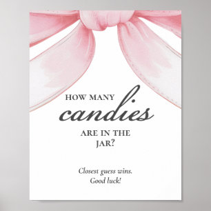 Raad eens hoeveel Snoepjes Roze strik Baby shower Poster