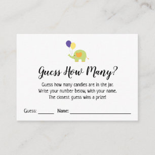 Raad eens hoeveel? White met Cute Elephant Game Ca Informatiekaartje