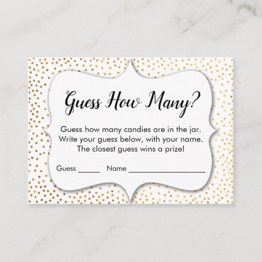 Raad eens hoeveel? White met Gold Confetti Game Ca Informatiekaartje (Voorkant)