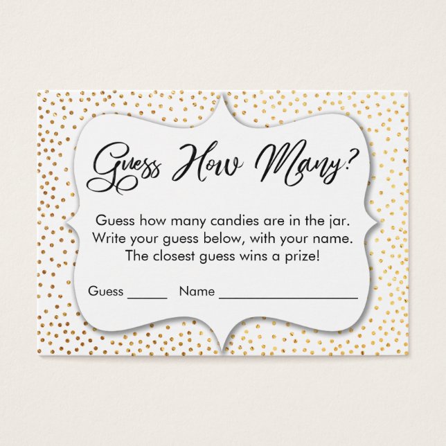 Raad eens hoeveel? White met Gold Confetti Game Ka Visitekaartje (Voorkant)