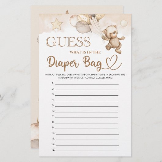 Raad eens wat er in de luiertas beer baby shower z (Voorkant / Achterkant)