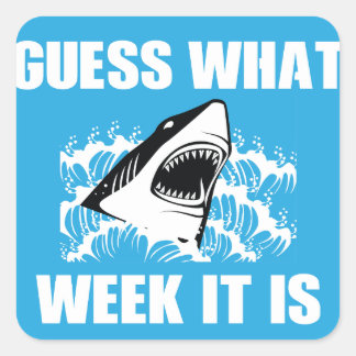 Raad eens welke week het is grappige haai vierkante sticker