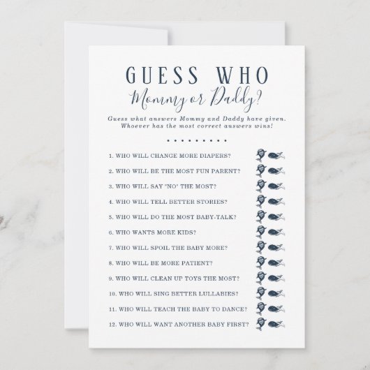 Raad eens wie Baby shower game is | Nautical Whale Kaart (Voorkant)