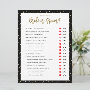 Raad eens wie Bride of Groom Gold Black Shower Gam Kaart