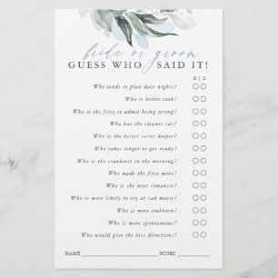Raad eens wie Bride of Groom is - Greenery Game Ca