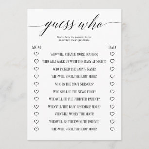Raad eens wie een minimalistisch Baby shower spel Programma