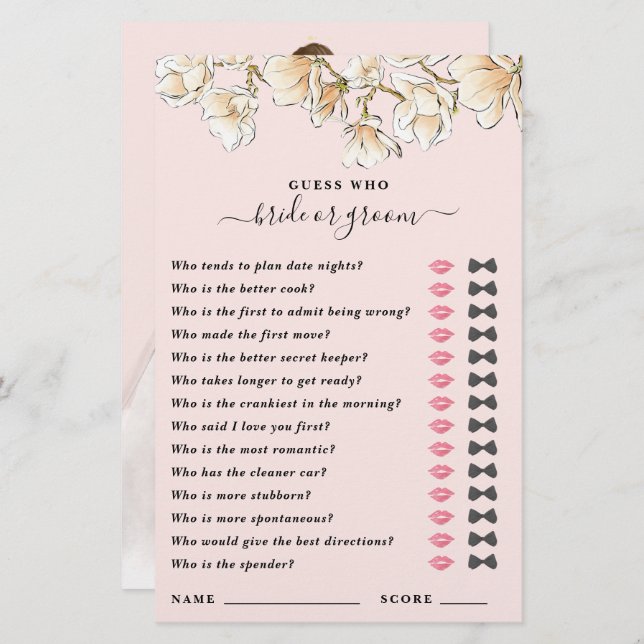 Raad eens wie er een bride of een Groom Shower Gam (Voorkant / Achterkant)