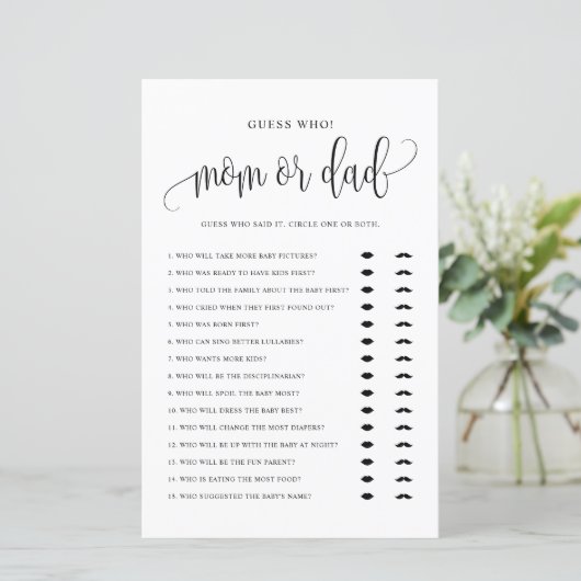 Raad eens wie Mam of Pap Black Script Baby shower  (Staand voorkant)