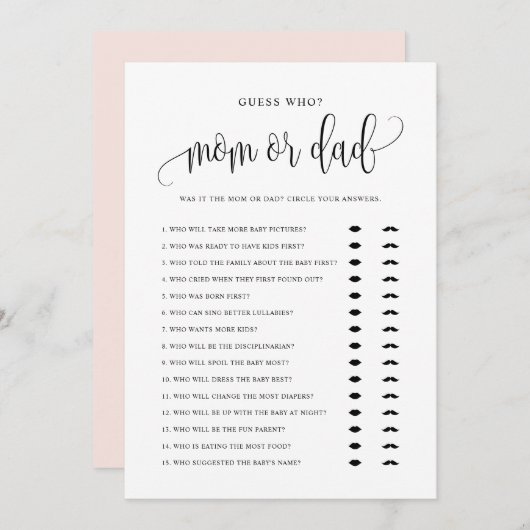 Raad eens wie Mam of Pap Black Script Baby shower  Kaart (Voorkant / Achterkant)