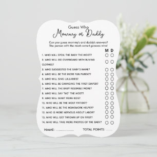 Raad eens wie mama of papa is spel baby shower kaa kaart