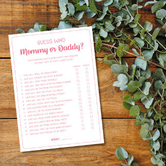 Raad eens wie mama of papa spel meisje Baby shower Advieskaart