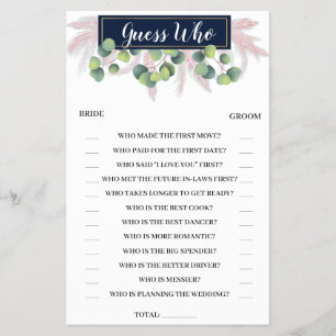 Raad eens wie Pampas Grass Vrijgezellenfeest Game  Flyer