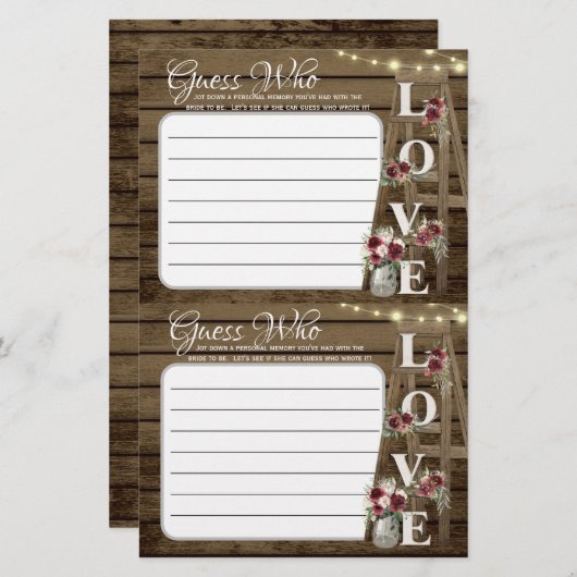 Raad eens wie rustieke douche spel (Voorkant / Achterkant)