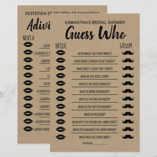 Raad eens wie vrijgezellenfeest engels spaans spel (Voorkant / Achterkant)