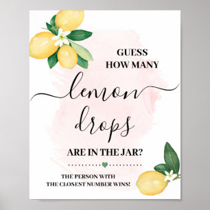 Raad Hoeveel Citroen Drops Roze Bruiloftsspel Bord Poster