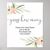Raad hoeveel kusjes roze gouden baby shower bord poster (Voorkant)