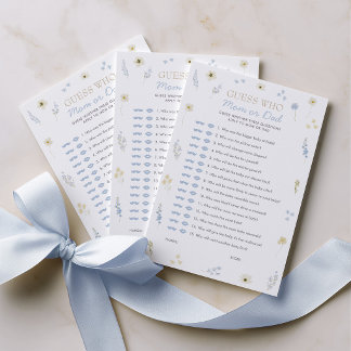 Raad Wie Baby Shower Spel Blauwe Wilde Bloem Advieskaart