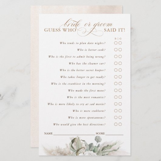 Raad Wie Bruid of Bruidegom Spelkaart (Voorkant / Achterkant)