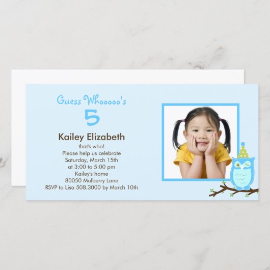 Raad Wie? Foto Verjaardagsfeest Uitnodiging -Blauw (Voorkant / Achterkant)