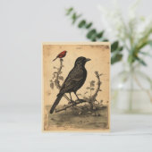 raaf en rode vogel briefkaart (Staand voorkant)