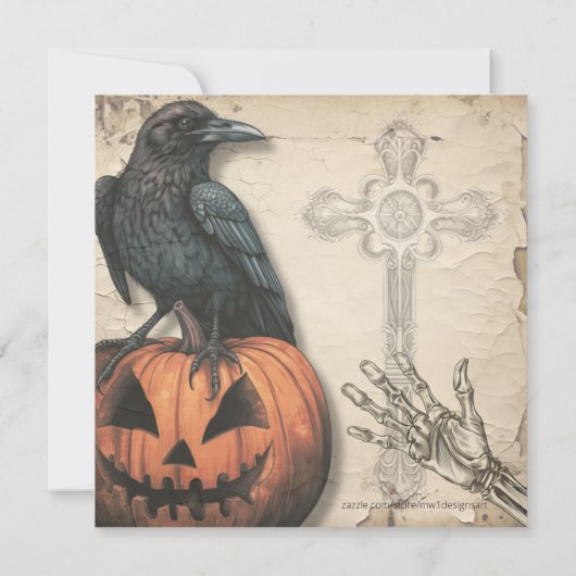 raaf | Jack o Lantern | Skelet Hand | Halloween Kaart (Achterkant)