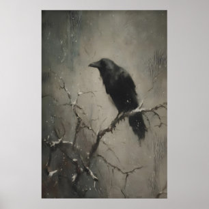 Raaf op kale tak, gotische kraai vogel wandkunst poster