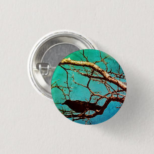 Raaf Zwarte Vogel Zilveren Boom Foto Pin Ronde Button 3,2 Cm