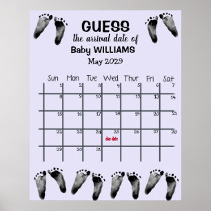 Raam de datum kalender met voetafdrukken poster
