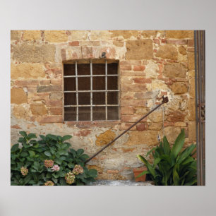 Raam en oerwand, Pienza, Italië Poster
