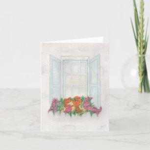 Raam met bloemen in bloei feestdagen kaart