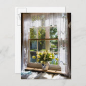Raam met loopgordijn en tulpen briefkaart (Voorkant / Achterkant)