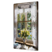 Raam met loopgordijn en tulpen klembord (Links)