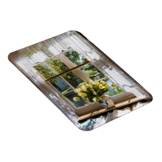 Raam met loopgordijn en tulpen magneet (Rechterzijde)