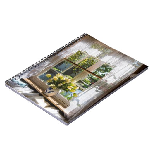 Raam met loopgordijn en tulpen notitieboek (Linkerzijde)