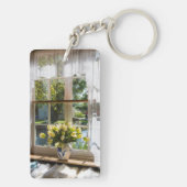 Raam met loopgordijn en tulpen sleutelhanger (achterkant)