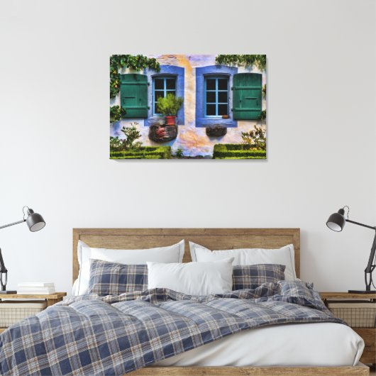 Raam op Zwitserland - Oude Europese Boerderij Canvas Afdruk (Insitu (Slaapkamer))