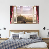 Raam open mistige ochtend met schuur uil canvas afdruk (Insitu (Slaapkamer))