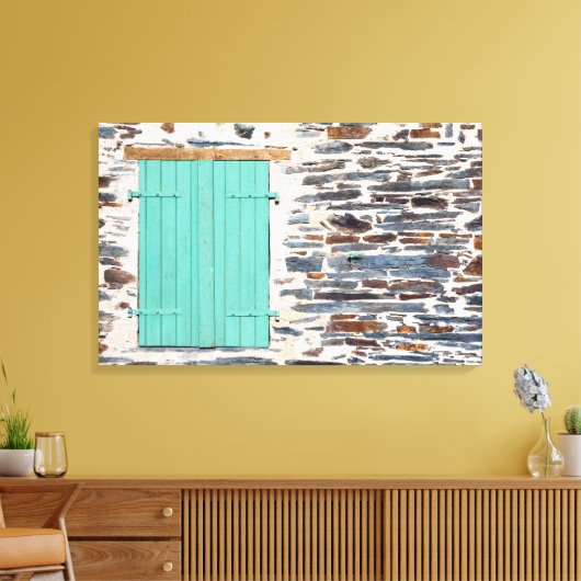 Raamluiken op een rustiek rotsmuur canvas (Insitu (Woonkamer))