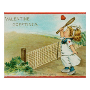 Raar Kitsch Tennis Valentijnskaart, circa 1915 Perfect Poster
