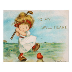 Raar Kitsch Valentijnsdag Thema Golf, circa 1915 Perfect Poster