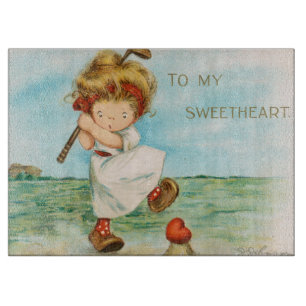 Raar Kitsch Valentijnsdag Thema Golf, circa 1915 Snijplank