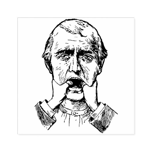 Raar ontwrichte kaak man raar bizar 	rubberstempel (Afrduk)