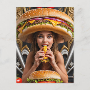 Raar Surreal Meisje met een Cheeseburger Pet Briefkaart
