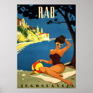 Rab, eiland, Joegoslavië, vrouw in bikini op het s Poster