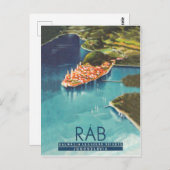 Rab isle, Dalmatia, Kroatië, oud poster Briefkaart (Voorkant / Achterkant)
