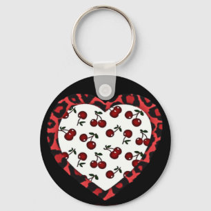RAB-kersen Leopard Print Heart Rockabilly Sleutelhanger